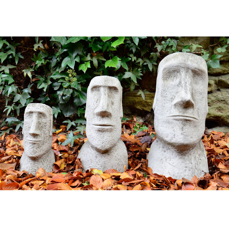 Garden Ornaments by Onefold 3 Piece Moai Head Stone Garden Statue Set